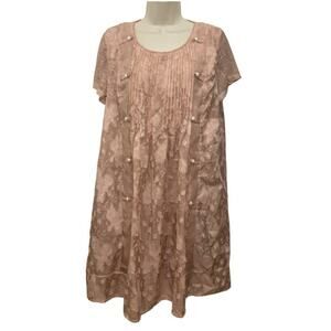 Simply Couture Blush Pink Coquette Babydoll Dress Pearl Detail NWT M